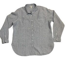 L.L. Bean Linen Button Down Shirt Women’s XL Blue White Stripe
